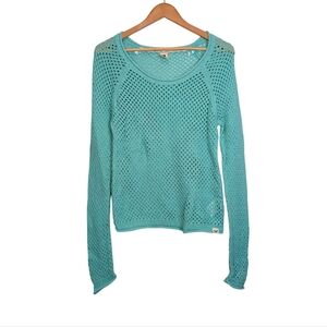 Roxy peephole sweater Women's XL Mesh Long Sleeve Top sea green teal Knit Shirt